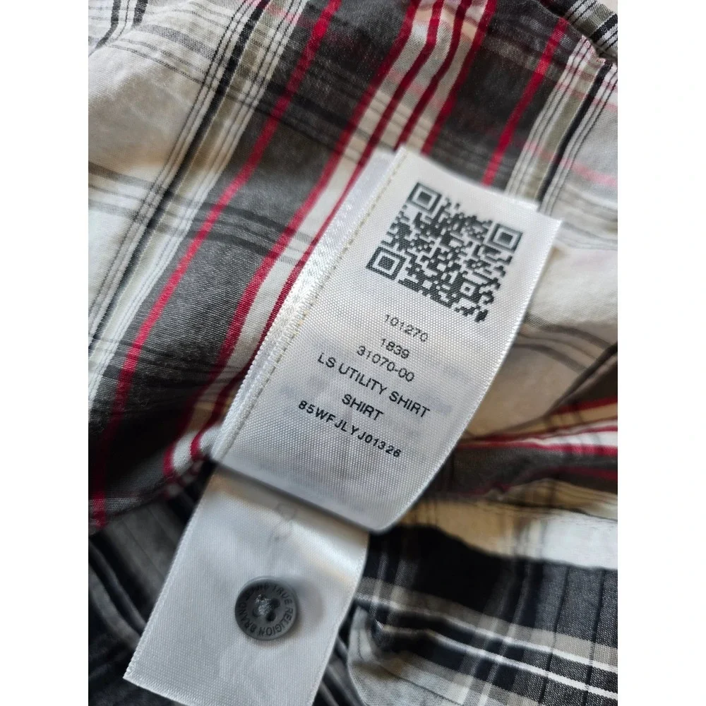 True Religion Western Utility Shirt Mens 2XL Black White Red Plaid Cotton LS